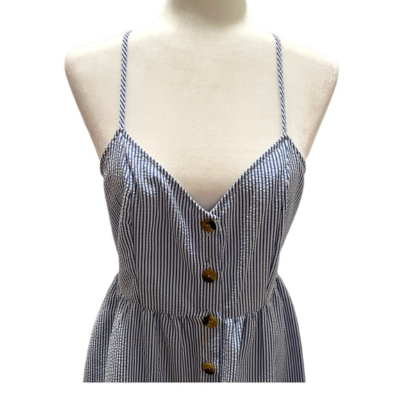 Divided by H&M Blue & White Striped Spaghetti Strap Tie Back Midi Dress Size 10 - Picture 2 of 6